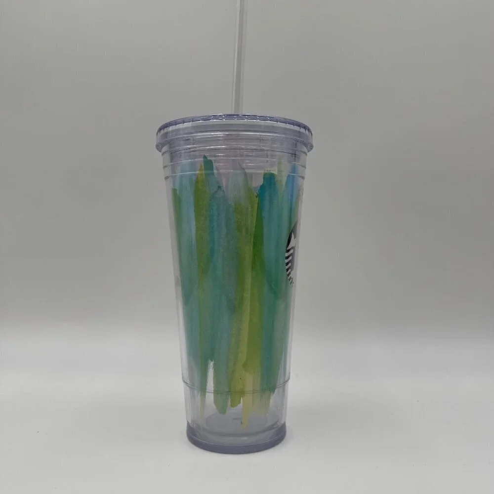 Starbucks Blue Green Paint Strokes Cold Cup Tumbler 24oz